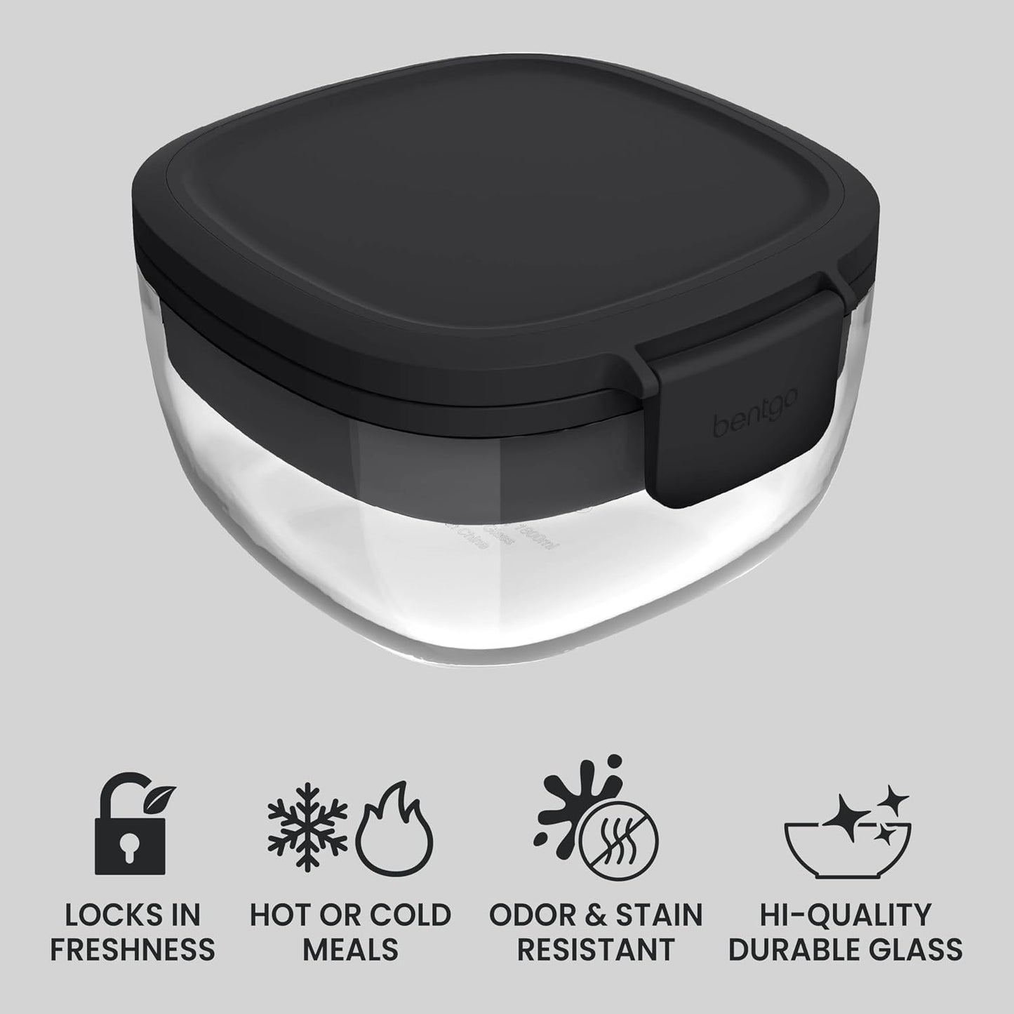 Bentgo Glass Salad Container - 7.6-Cup Salad Bowl with Airtight Lid, Leak-Proof Sauce Container, 4-Compartment Bento Tray & Reusable Fork - BPA-Free for Meal Prep, Office & More (Light Blue)