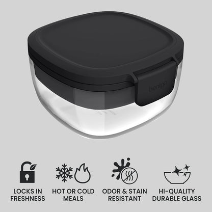 Bentgo Glass Salad Container - 7.6-Cup Salad Bowl with Airtight Lid, Leak-Proof Sauce Container, 4-Compartment Bento Tray & Reusable Fork - BPA-Free for Meal Prep, Office & More (Light Blue)