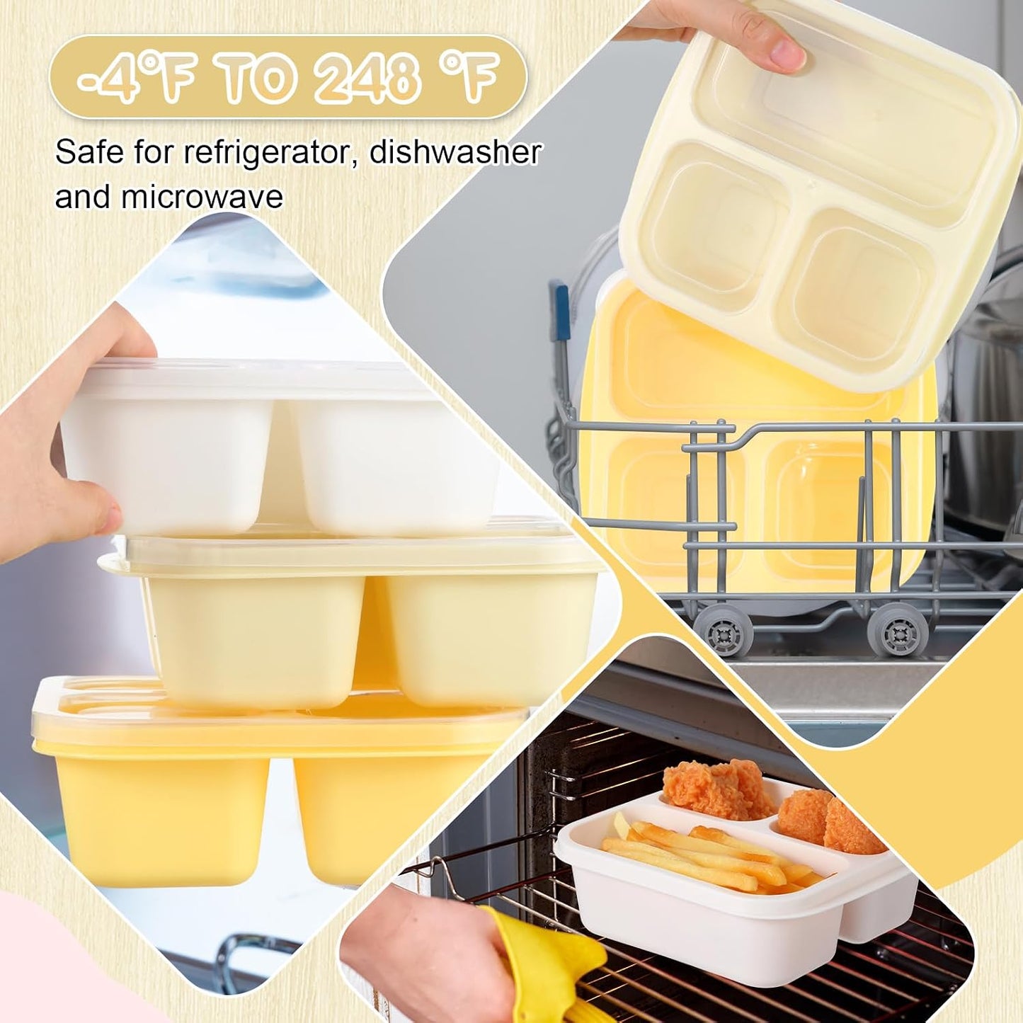 Honeydak 5 Pack Snack Containers 3 Compartment Bento Snack Boxes Divided Meal Prep Containers with Lids Reusable Adults Lunch Food Storage Box for School Work Travel(Elderberry)