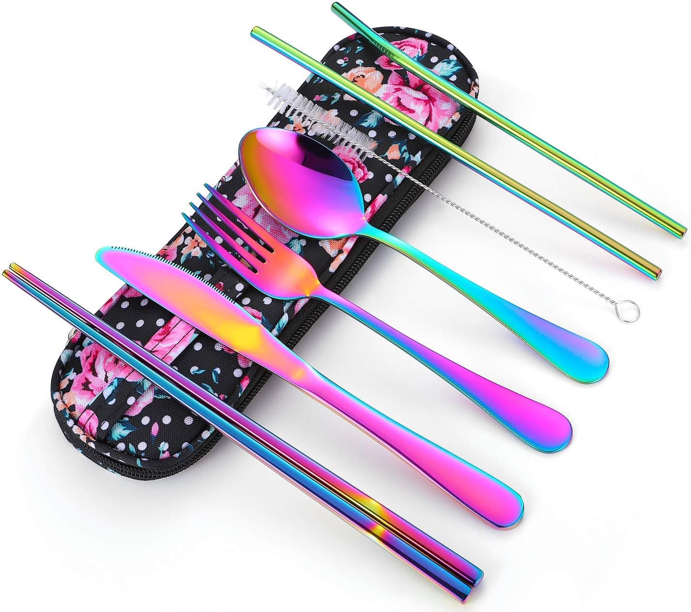 Travel Utensils,Reusable Silverware Set To Go Portable Cutlery Set with a Waterproof Carrying Case for Lunch Boxes Workplace Camping Picnic (Purple)