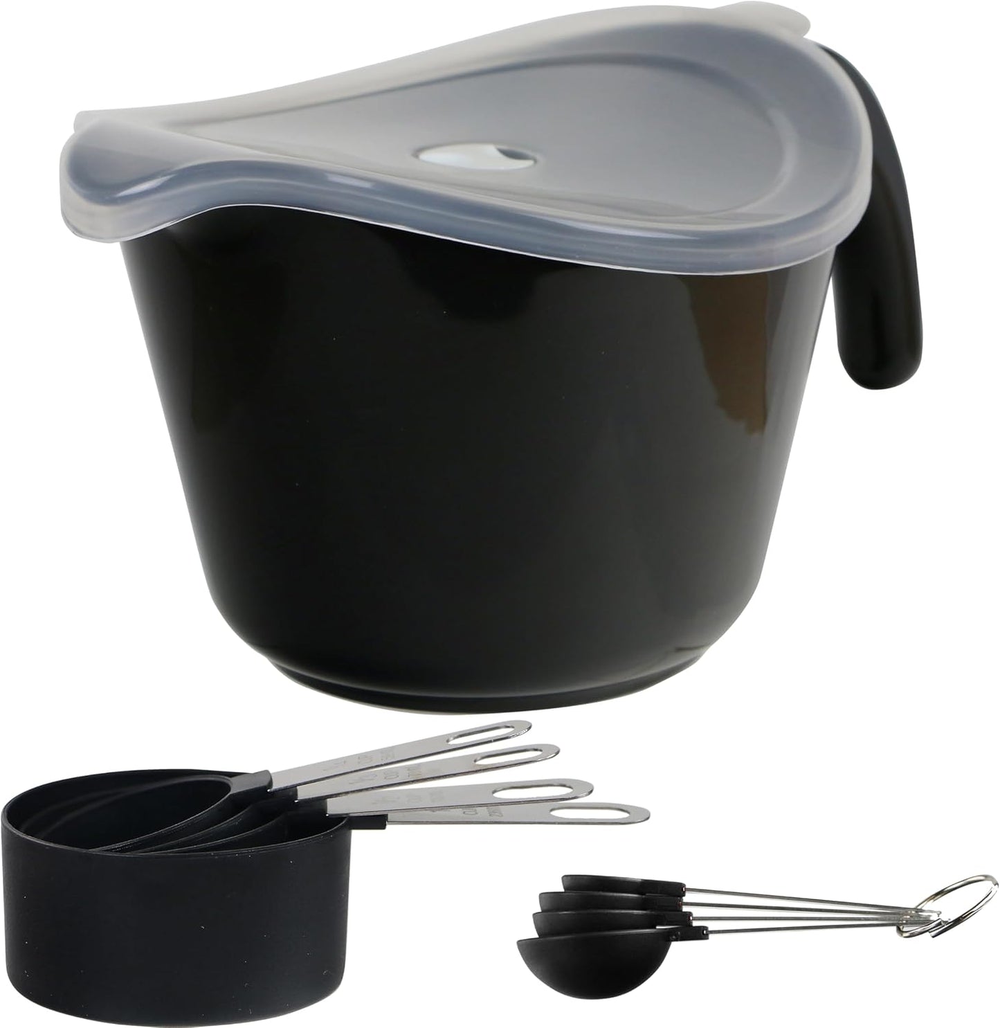 Batter Bowl With Pour Spout, Non-Slip Base,Space Saving Detachable Handle with Lid, Mixing with Measuring Spoons and Cups 2 QT Heavy Duty BPA-Free Microwave & Dishwasher Safe (Turquoise)