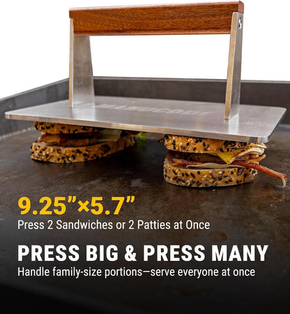 Bacon Press, Stainless Steel Flat Bottom, 9.25 x 5.7 in, 3.2 lb