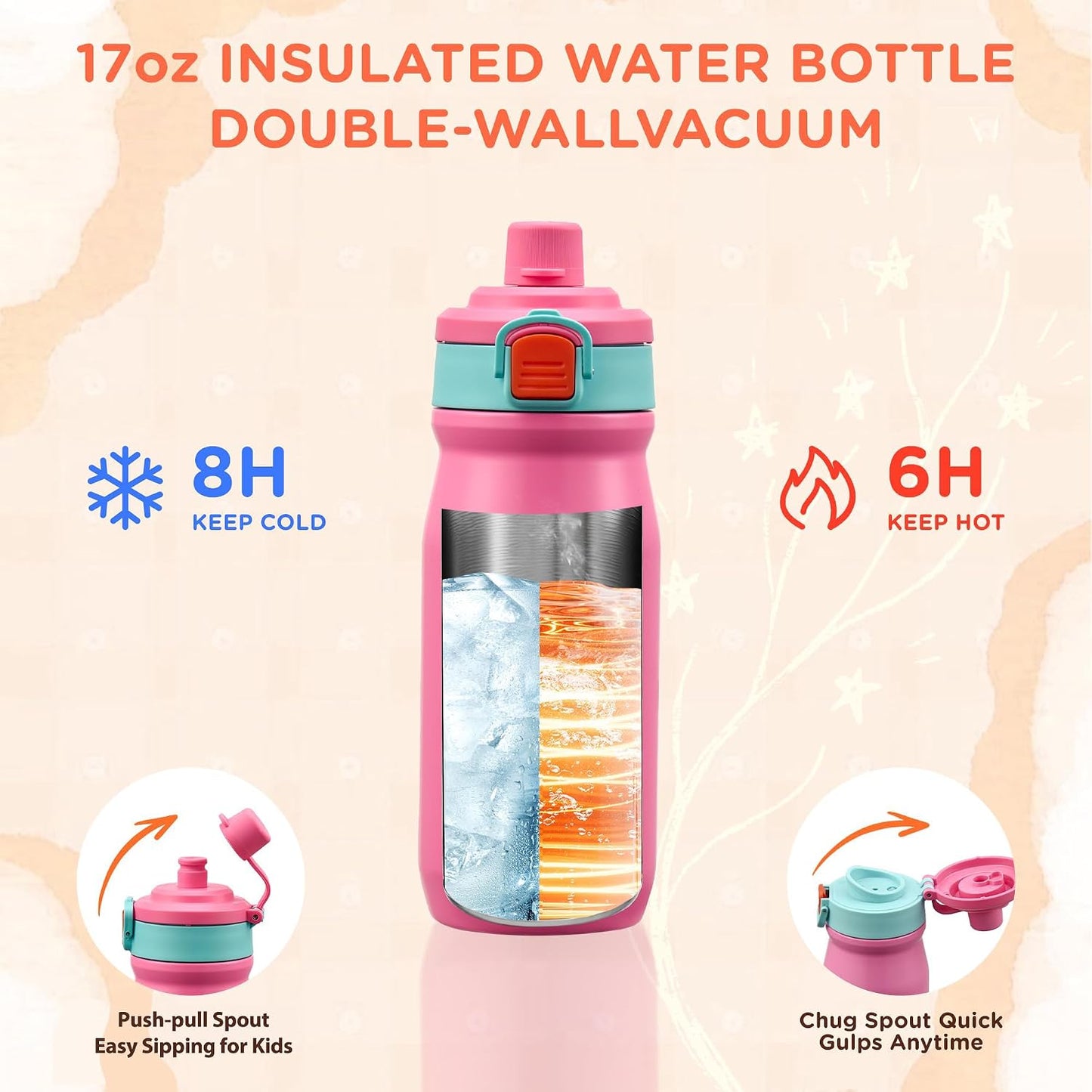 JXXM Bento Lunch Box for Kids With 8oz Thermo, Leakproof Bento Box with with 2 Compartments, Insulated Bottle, Lunch Bag, BPA Free Dishwasher Safe for School Girls Boys (Pink)