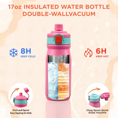 JXXM Bento Lunch Box for Kids With 8oz Thermo, Leakproof Bento Box with with 2 Compartments, Insulated Bottle, Lunch Bag, BPA Free Dishwasher Safe for School Girls Boys (Pink)