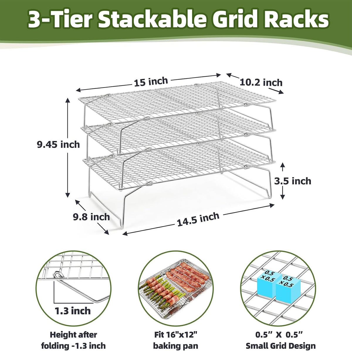 P&P CHEF 4 Tier Stackable Cooling Racks for Cooking and Baking, 15" x 10"