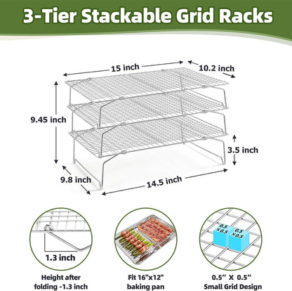 P&P CHEF 4 Tier Stackable Cooling Racks for Cooking and Baking, 15" x 10"