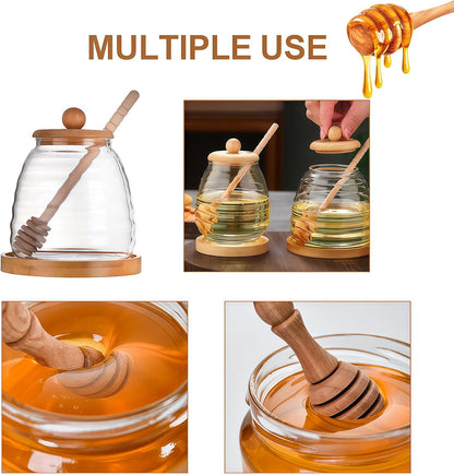 Empty Glass Honey Dispenser with Bamboo Lid & Dipper 16.7oz (500ml) Honey Pot Jam Jar Syrup Container for Kitchen Coffee Tea Home Café