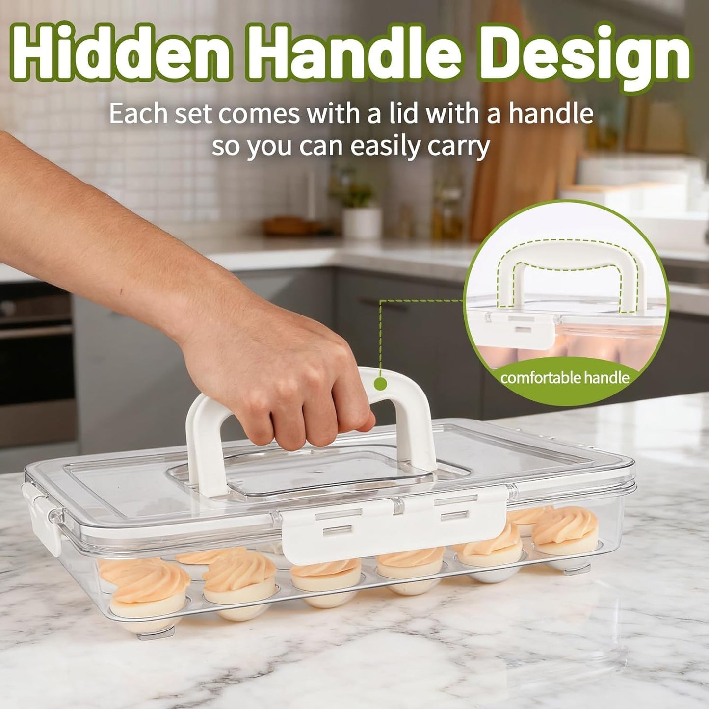 Egg Containers with Lid, 2 Pack Thick Clear Plastic Carrier with Handle Storage 48 Eggs, Stackable Egg Holder Portable Tray Platter for Fridge, Travel, Party-White/2pack