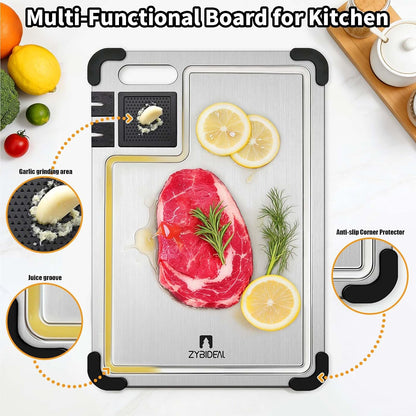 Set of 3 Premium Titanium Cutting Board, Chopping Board with Dual Knife Sharpeners, Juice Grooves, Garlic Grinding Area, Non-Slip Corner Guards, Multi-functional Cutting Board for Kitchen