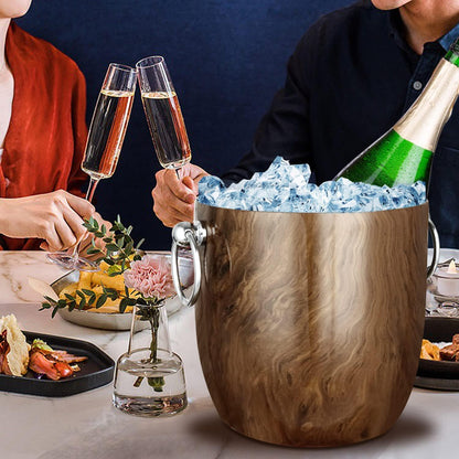 Ice Bucket with Lid, Scoop, Tongs and Strainer - Well Made Insulated Stainless Steel Keep Ice Frozen Longer - Ideal for Cocktail Bar, Parties, Chilling Wine, Champagne - 3 Liter (Stainless Steel)