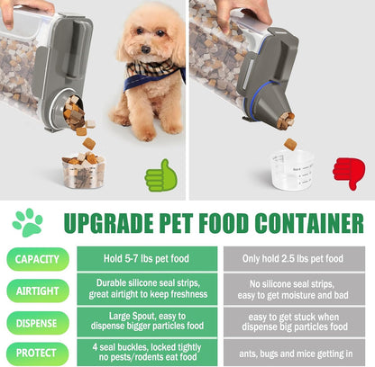 Dog Cat Food Storage Container, Pet Food Pourable Container Airtight with Large Spout & Cup, BPA-Free Plastic Food Dispenser for Pet Food, Bird Seed, Rice, Flour (Dark Gray, 2.5L)