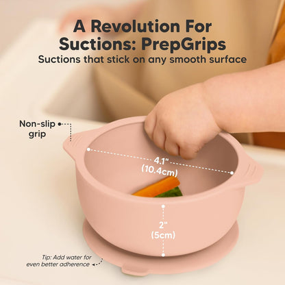 KeaBabies 2-Pack Baby Bowls with Suctions, Lids - Silicone Toddler Suction Bowls for Baby Boy, Girl, Kids, Food Grade Silicone, BPA-Free, Dishwasher Safe, Toddler Eating Essentials (Terracotta)