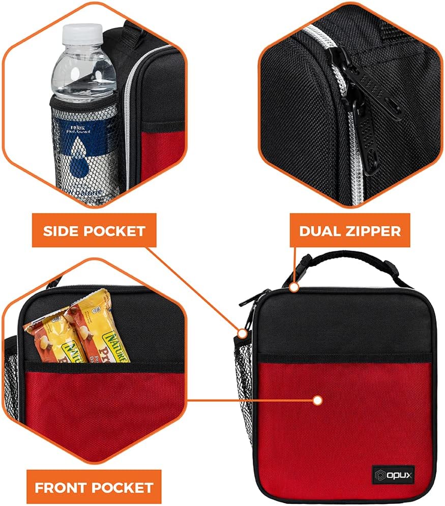 opux Premium Insulated Lunch Box, Soft School Lunch Bag for Kids Boys Girls, Leakproof Small Lunch Pail Men Women Work, Reusable Compact Cooler Tote Lunchbox for Office Adult, Black