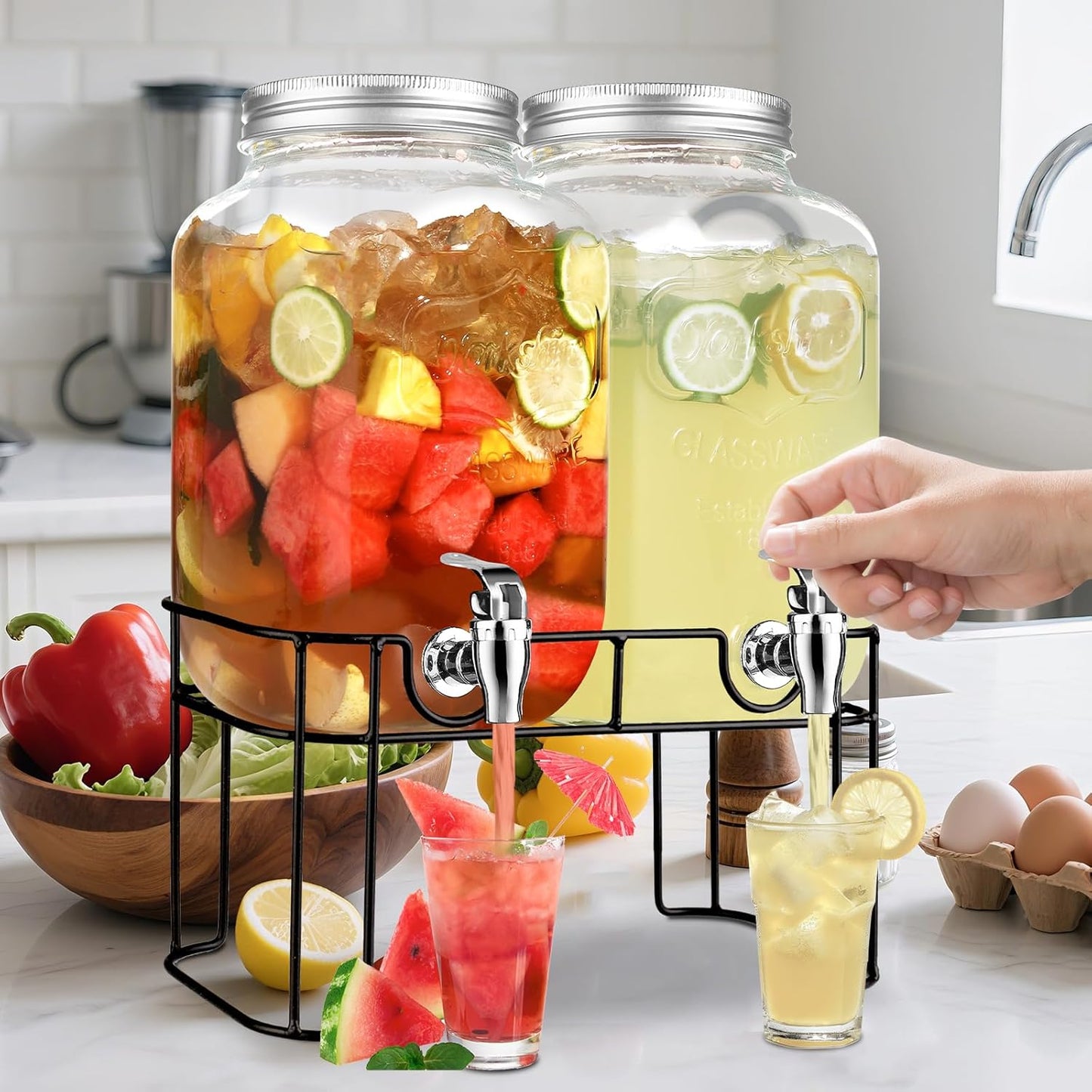 1 Gallon Glass Drink Dispensers For Parties，Lemonade Beverage Dispenser With Stand And Spigot For BBQ, Picnic, Party,Laundry Detergent Dispenser