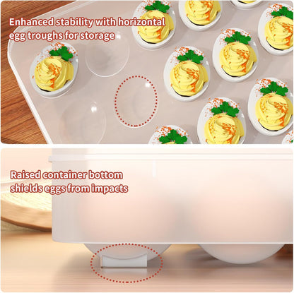 Newness Deviled Egg Containers with Lid, (Set of 2), Plastic Egg Platter for 48 Devil Eggs, Clear Storage Deviled Egg Carrier, Fridge Stackable Countertop Portable Egg Tray