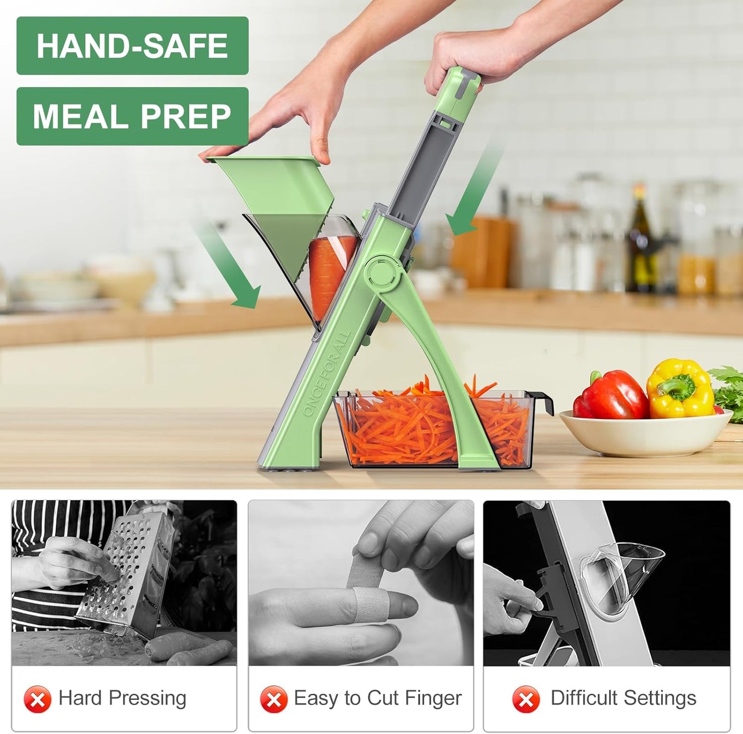 [All in 1] Upgraded Version Safe Mandoline Slicer for Kitchen, Adjustable Thickness. Veggie Slicer, Rapid Prep Mandoline, Detachable Blade, Cleaning Brush/Paring Knife (Black Knight)