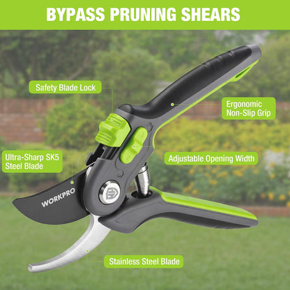 WORKPRO 2-Pack Garden Pruning Shears, 8" Bypass & 6.25" Straight Shears
