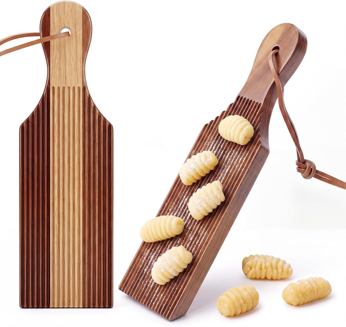 2 Pcs 9.4" Wood Gnocchi Board, Butter Paddle with Hanging Loop
