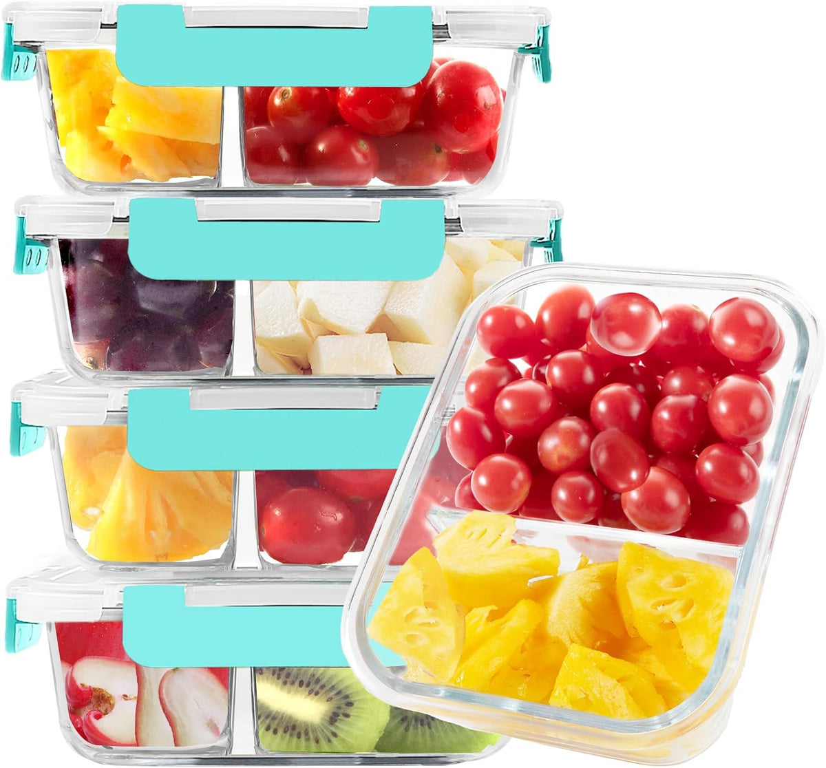 BAYZZ Glass Food Storage Containers, 5 Pack 35 Oz Glass Meal Prep Containers, Lunch Boxes with Airtight BPA-Free Lids, Microwave, Freezer and Dishwasher Safe