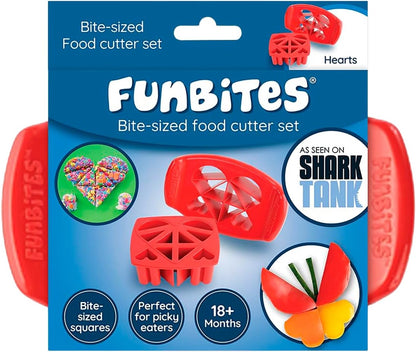 FUNBITES Crustless Sandwich Cutter for Kids Lunch, Uncrustable Sandwich Cutter (6-piece set), Bite-Size Food Cutter for Toddlers, Bento Box Accessories, Dishwasher Safe, Squares/Hearts/Triangles 3pk