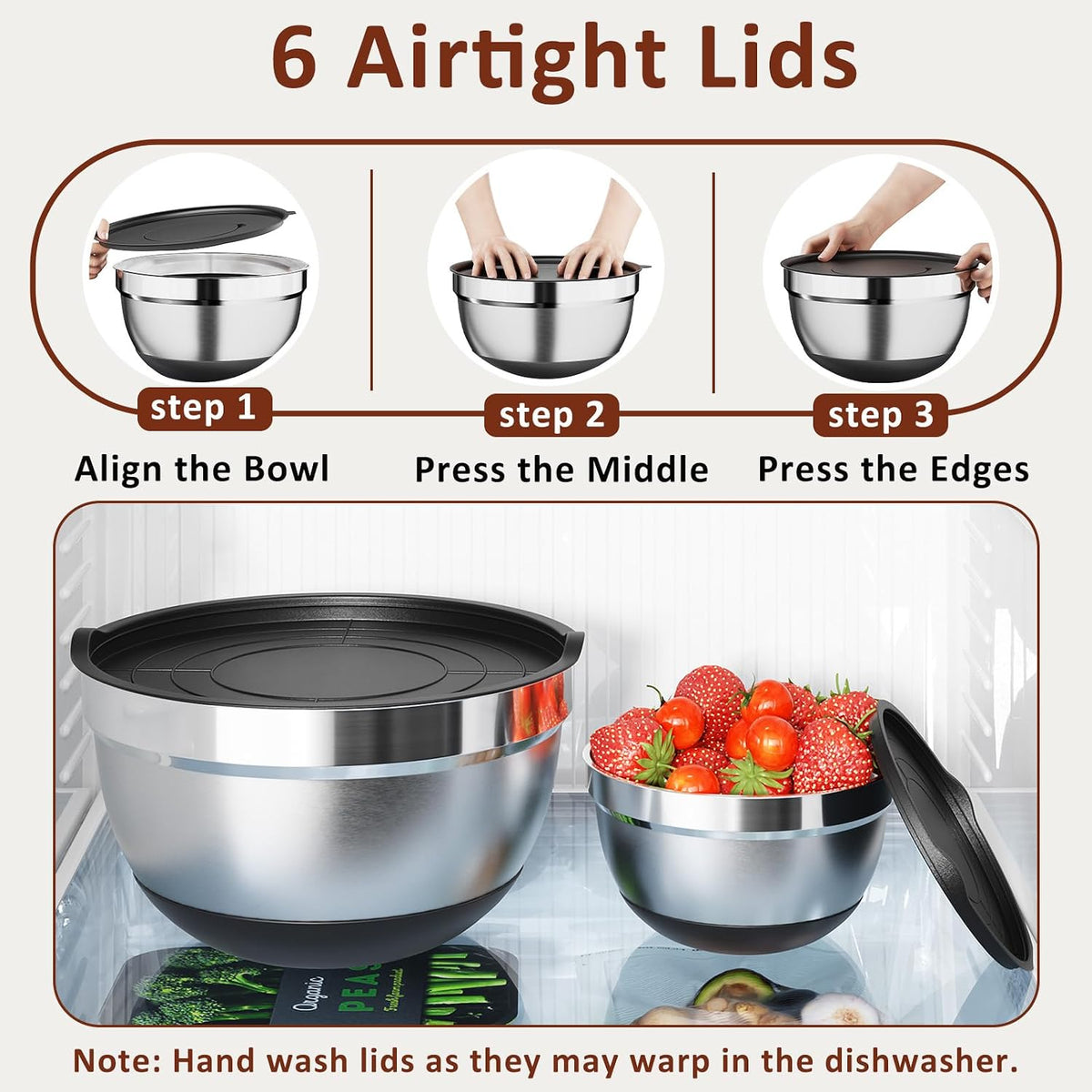 9 Pack Mixing Bowls with Airtight Lids & Grater Attachments, Khaki