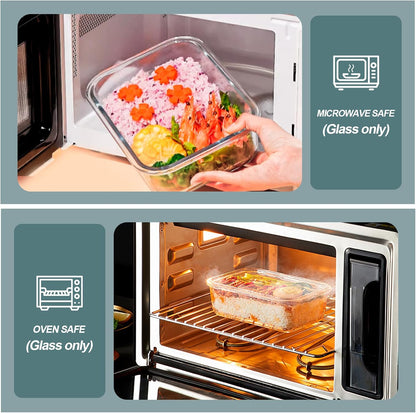 KOMUEE 30 oz 5 Pack Glass Meal Prep Containers 2 Compartments, Glass Food Storage Containers with Lids, Airtight Lunch Box, Microwave, Oven and Freezer Safe, White