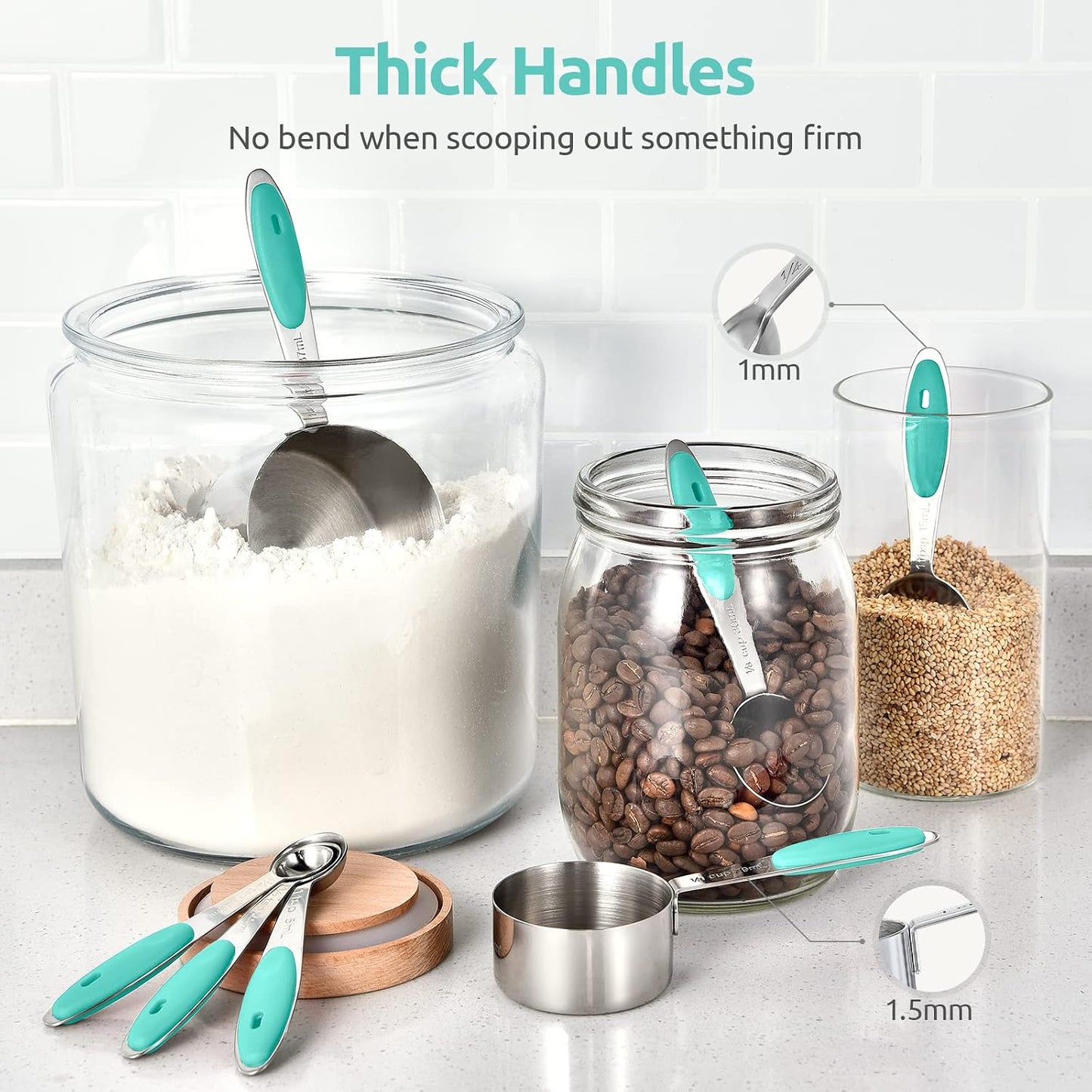 U-Taste 12 Piece Measuring Cups and Spoons Set in 18/8 Stainless Steel : 7 Measuring Cups & 5 Measuring Spoons