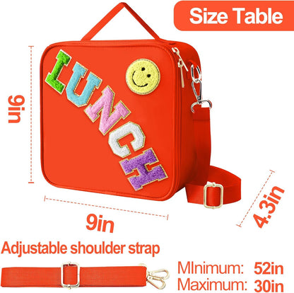 Insulated Lunch Bag With Adjustable Shoulder Strap, Nylon Preppy Lunch Box Large Insulated Lunch Bag Reusable Lunch Tote Bag with Smiley Preppy LunchBag for Girls School Travel Picnic (Green)