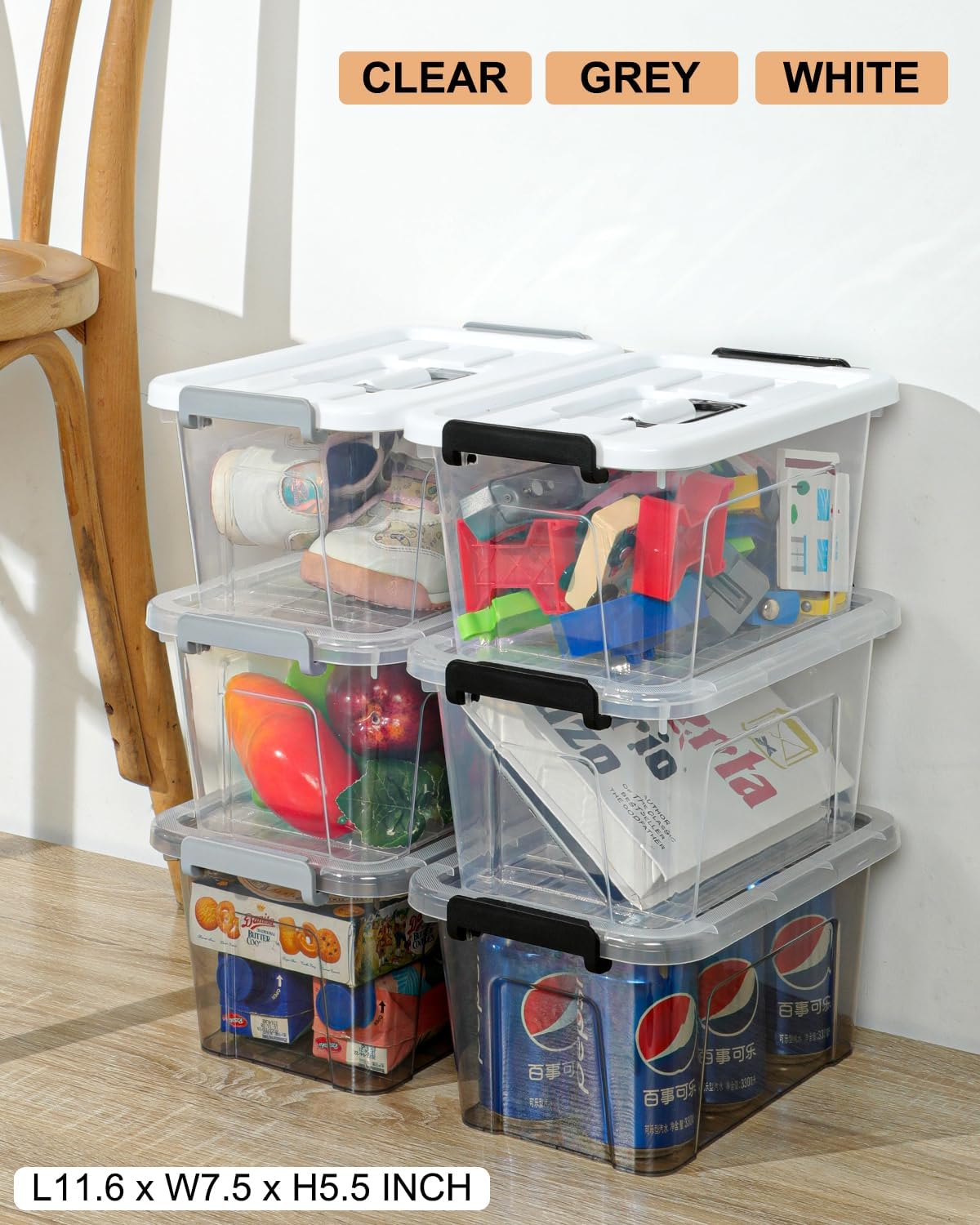NUMIFUN 7Qt Clear Plastic Storage Bins with Lids,6 Pack | Stackable organizing totes with buckle latches & handles.Dust-proof clear design for home,office & pantry space saving