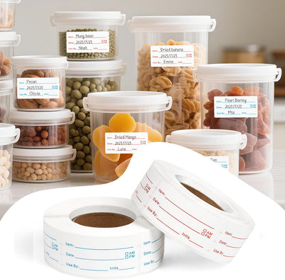 2 Rolls 1000 Pieces Food Labels Stickers, 1x2 inch Removable Food Storage Labels, Freezer Date Stickers for Refrigerator Containers Home and Restaurant Use