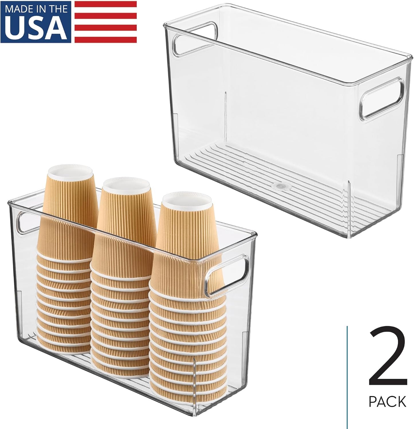 iDesign Tall Plastic Storage Bin with Handles, Set of 4, Clear | For Fridge or Freezer, Made in USA