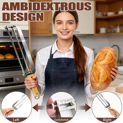 Adjustable Bread Slicer for Perfect Slices - Bread Knife for Homemade Bread with Thickness Guide - Premium Sharp Stainless Serrated Blade for Sourdough Baguettes Bagels Loaves