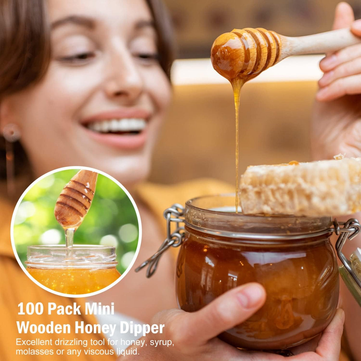 Wooden Honey Dipper Sticks, 3 Inch Honey Sticks Mini Honeycomb Sticks, Mini Honey Dipper Honey Stirrers for Honey Jar Dispense Drizzle Honey and Wedding Party Favors Gift
