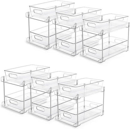 Vtopmart 4 Pack Bathroom Under Sink Organizers Organizer, 2 Tier Clear Pull-Out Organization (S-Standard)