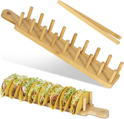 ALEX & EVE HOME Bamboo Taco Holder - 8 Taco Shells, Multi-Use Food & Charcuterie Tray - Great Housewarming Gift & Kitchen Accessory
