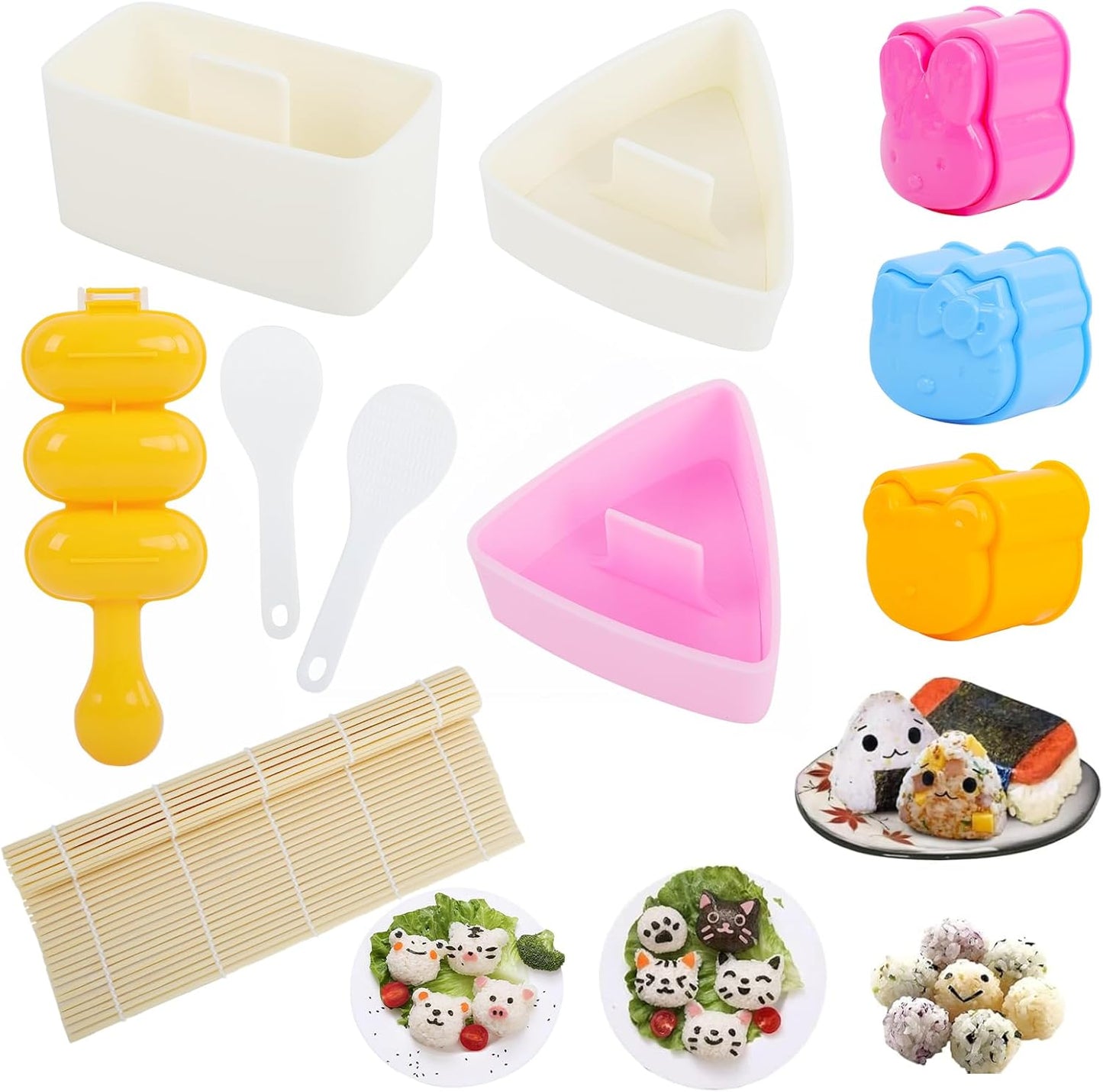 Rice Ball Molds 21PCS Onigiri Mold Set Cute Animal Sushi Molds Rice Shaper Rice Ball Shaker Bento Box Accessories DIY with Nori Seaweed Punch Cutter Food Picks