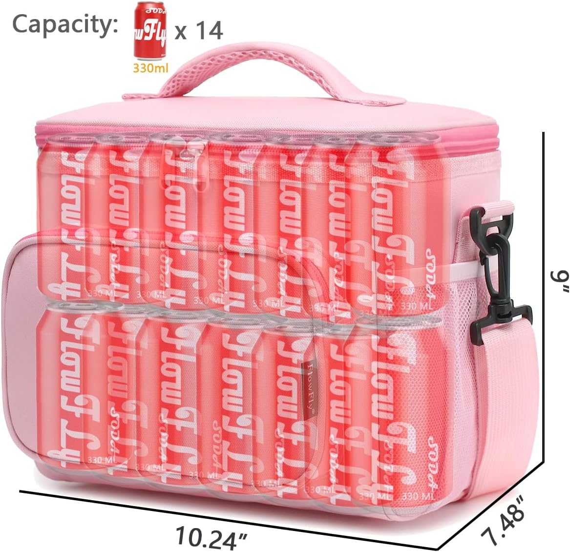 FlowFly Insulated Reusable Lunch Bag Adult Large Lunch Box for Women and Men with Adjustable Shoulder Strap,Front Zipper Pocket and Dual Large Mesh Side Pockets,Cherry - Colors A