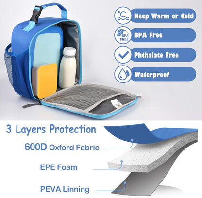 CaCTOUR Lunch Box Kids,Premium Insulated Lunchbox for Girls Boys,Soft Mini Cooler Bag Back to School Thermal Reusable Lunch Bag for Work School Picnic (Blue)
