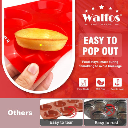 Walfos Silicone Cupcake Pan Set, 2-Piece Mini 24 Cups Muffin Baking Pan, BPA Free and Dishwasher Safe, Non-stick , Great for Making Muffin Cakes, Fat Bombs