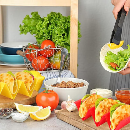 Taco Holder, 2Pcs Taco Plates Holder, Tacos Stands for 4 Tacos, Tacos Plates Rack Tray with Dividers