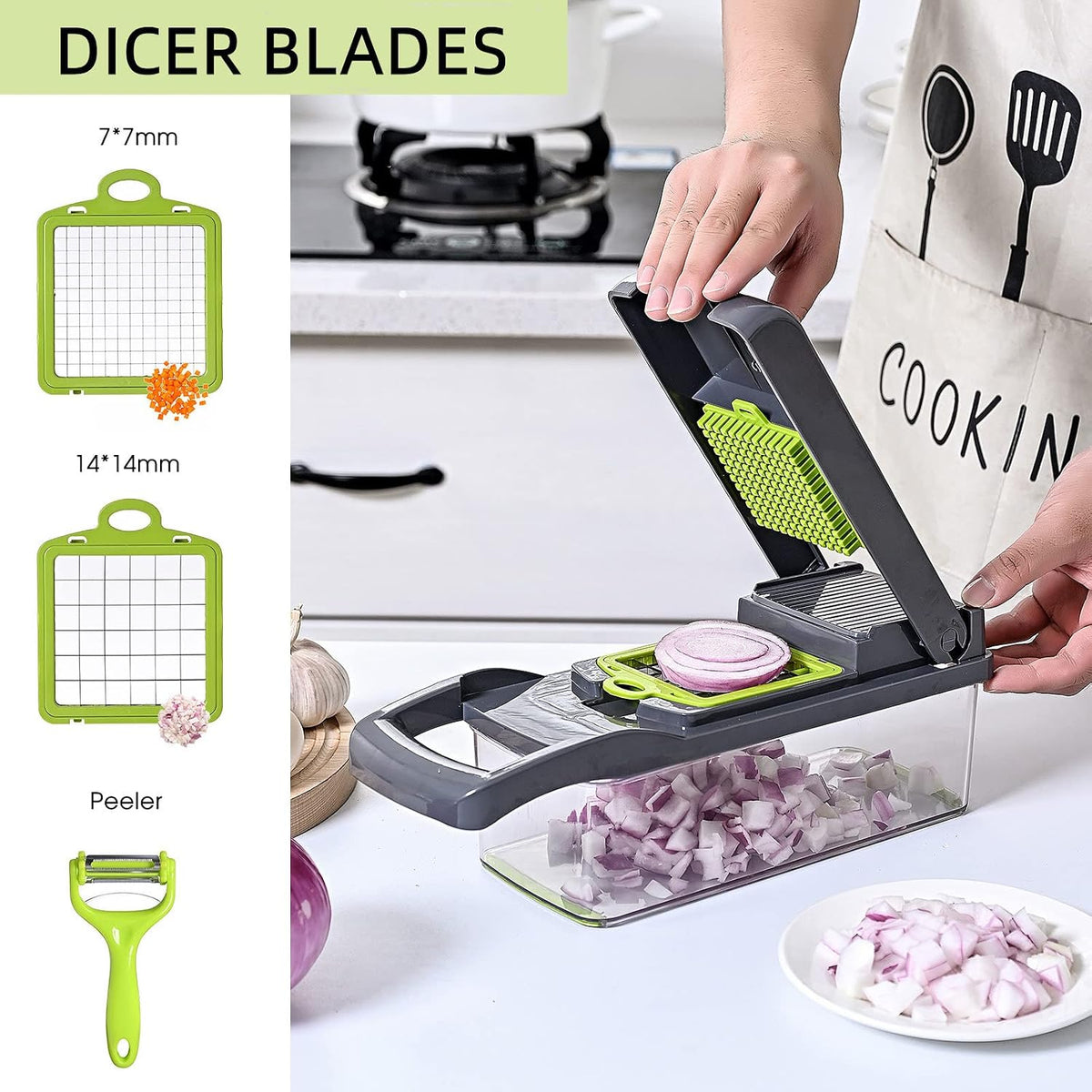 Vegetable Chopper with Container 13-in-1, 7 Blades Food Dicer Veggie Slicer