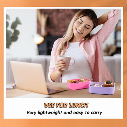 Layhit 4 Pcs Silicone Bento Box for Adults, 27 oz Bento Lunch Container Reusable 3 Compartment Lunchable Food Container for Women Men, Leak Proof Microwave Dishwasher Freezer Safe (Cool Colors)