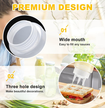 4Pack 23oz Plastic Squeeze Condiment Bottles 3 Holes Sauce Squeeze Bottle 680ml Squirt Bottles for Syrup Ketchup Dressing Oil Honey