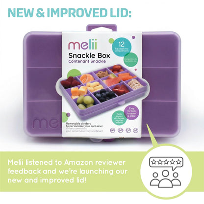 melii Snackle Box |12-Compartment Snack Container with Removable Dividers, BPA-Free Food Storage for Travel, School & On-the-Go Snacks, Kids & Family Organizer (Grey)