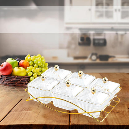 Dessert Dividing Plate Nordic Serving Platter with Lid Cookies Jar Nut and Candy Serving Tray Dried Fruit Tray for Kitchen, Clear
