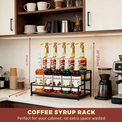 Countertop Liquor Bottle Organizer Shelf, 3-Tier | Rustic Display Rack, For Wine & Coffee Syrups, Freestanding Bar and Kitchen Storage, Easy-Carry Handles