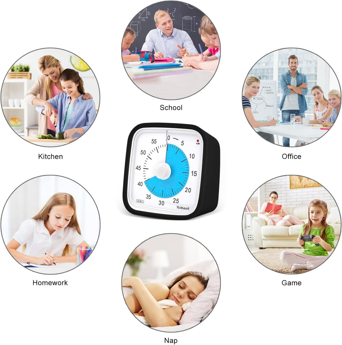Yunbaoit Rainbow Visual Timer for Kids, 60-min Countdown Timer, Blue