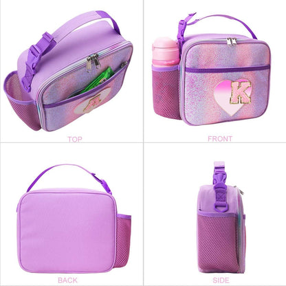 RHCPFOVR Kids Initial Lunch Bag - Insulated Lunch Box for Boys Girls,Washable Lunch Bag and Reusable Toddler Leak-proof Lunchbox for School and Daycare - Colors B