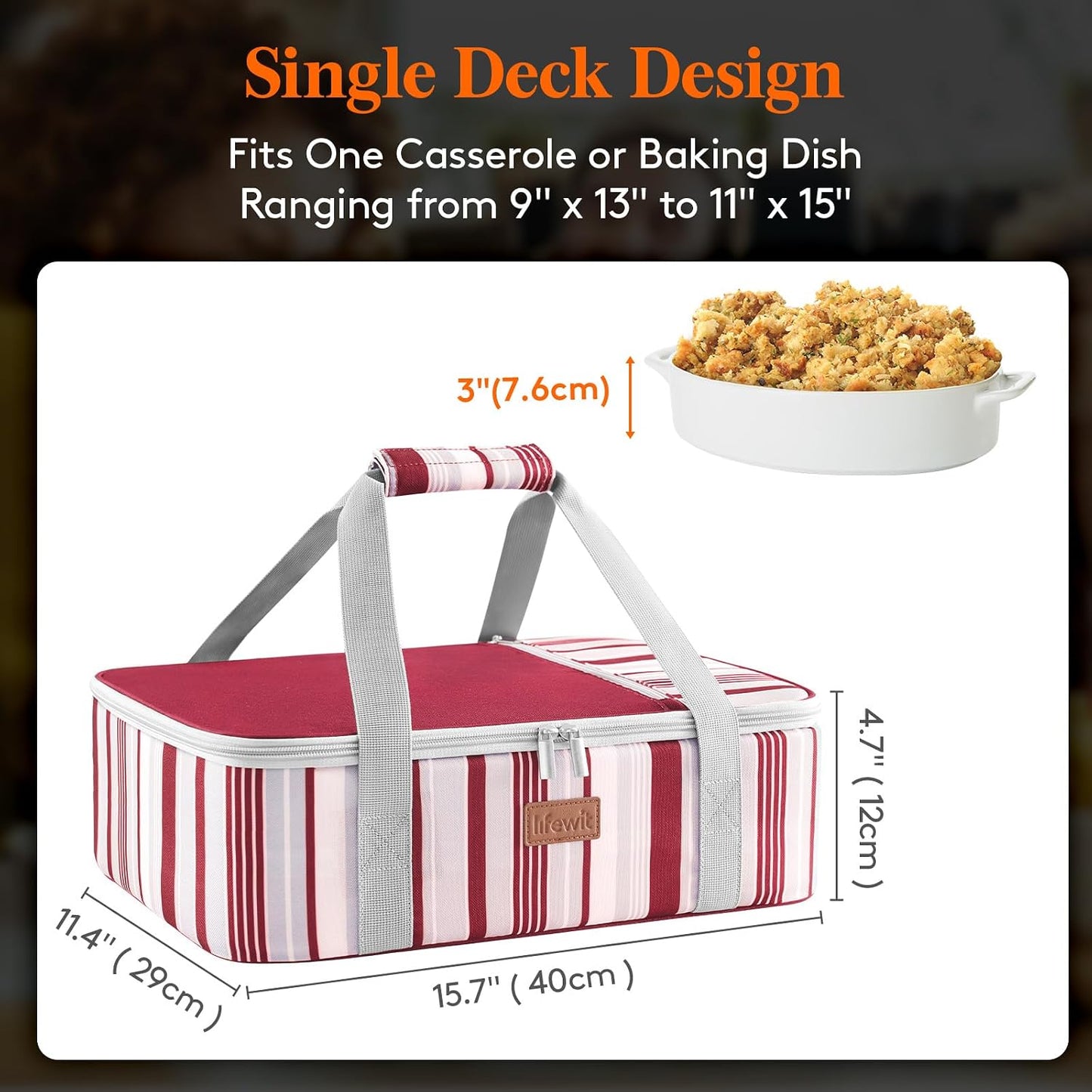 Lifewit Insulated Double Decker Casserole Carrier for Hot or Cold Food, Casserole Dish Carrying Case, Lasagna Holder for Potluck Parties, Picnic and Cookouts, Fits 9"x13" Baking Dish, Grey