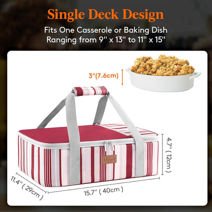 Lifewit Insulated Double Decker Casserole Carrier for Hot or Cold Food, Casserole Dish Carrying Case, Lasagna Holder for Potluck Parties, Picnic and Cookouts, Fits 9"x13" Baking Dish, Grey